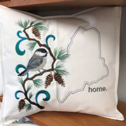 Maine Chickadee & Pinecone Medley. Embroidered With Feather Insert - thumbnail 2