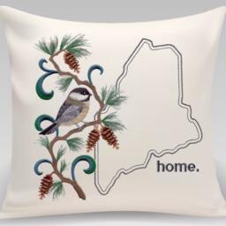 Maine Chickadee & Pinecone Medley. Embroidered With Feather Insert - thumbnail 3