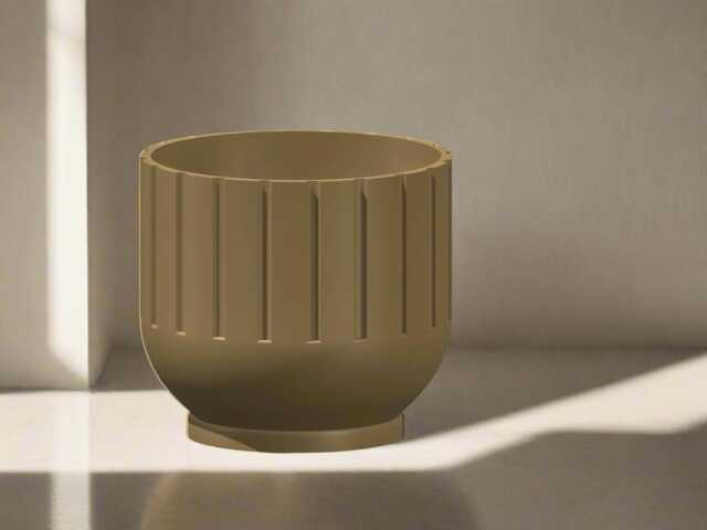 Fluted Indoor Planter With Drainage - Japandi-Inspired 3D Printed Pot, Plant-Based Eco Home Decor, Mid Bubble - image 1