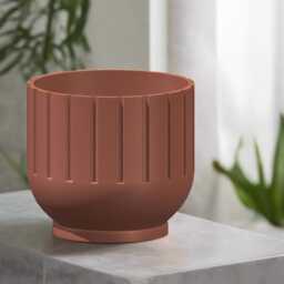 Fluted Indoor Planter With Drainage - Japandi-Inspired 3D Printed Pot, Plant-Based Eco Home Decor, Mid Bubble - thumbnail 4