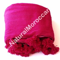 Moroccan Pom Blanket & Throw, Bohemian Blanket, Berber Wool Hand Woven, Handmade Bed Spread, Cover - thumbnail 2