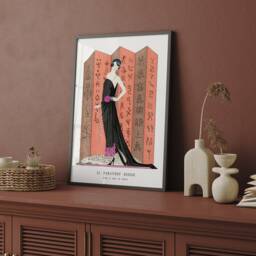 French Fashion Wall Art, Red Folding Screen Print, Art Deco Canvas, Cozy Home Decor, Exhibition Poster, Vintage Beauty, Retro Illustration - thumbnail 3