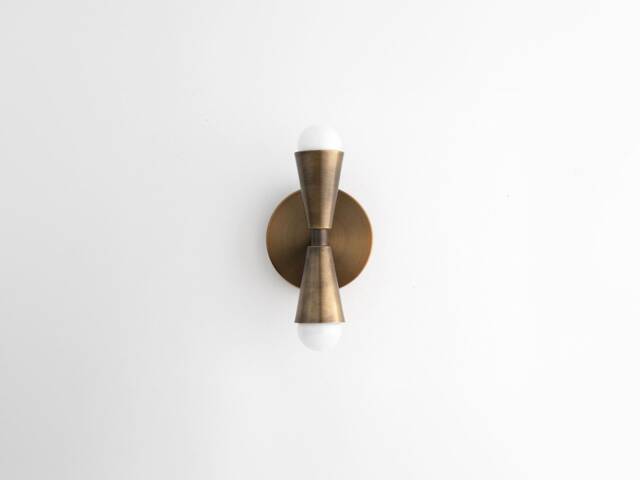 Mid Century Bahtroom Vanity Wall Sconce Lamp, Small Up & Down Bathroom Light, Modern Double Cone Brass Lighting Fixture - image 1
