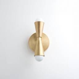 Mid Century Bahtroom Vanity Wall Sconce Lamp, Small Up & Down Bathroom Light, Modern Double Cone Brass Lighting Fixture - thumbnail 3