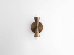 Mid Century Bahtroom Vanity Wall Sconce Lamp, Small Up & Down Bathroom Light, Modern Double Cone Brass Lighting Fixture
