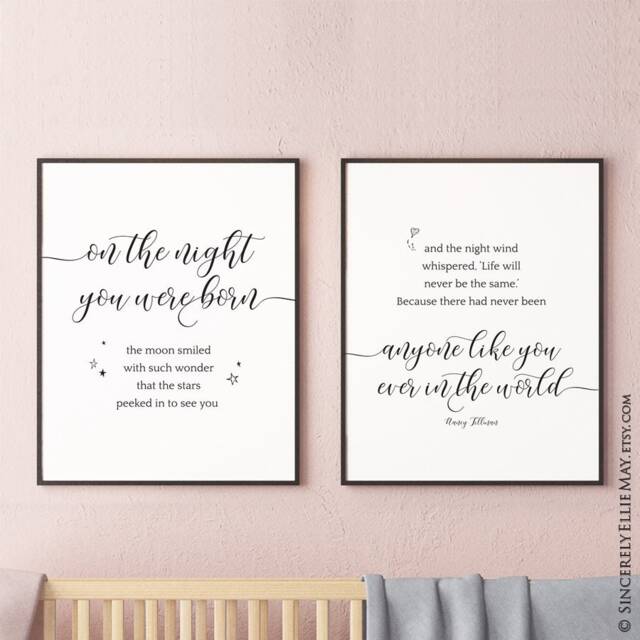 Newborn Baby Gift On The Night You Were Born Quote - Wall Art Printable, Great As Birth Announcement Or Kid Decor Set Of 2 You Print 40075 - image 1