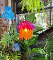 The Lalo Pendant Lamp. Magenta & Orange Handmade Resin One-Of-A-Kind Jellyfish Mushroom Shaped Home Decor Lighting Fixture