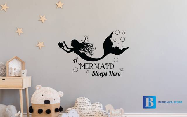 A Mermaid Sleeps Here Childs Bedroom/Nursery Matt Vinyl Wall Art Decal Sticker - image 1