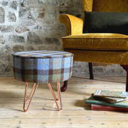 Harris Tweed Macleod Tartan Footstool With Steel Hairpin Legs - thumbnail 1