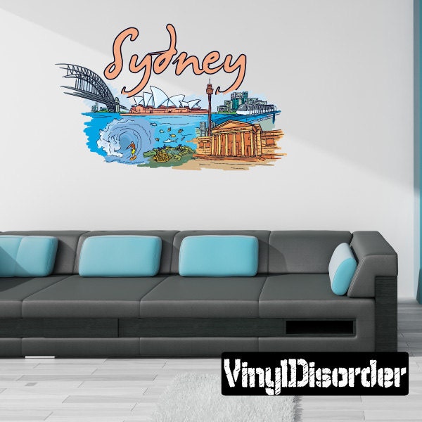 Famous City Sydney Wall Decal - Fabric Vinyl Removable & Reusable Famouscityuscolor055Et