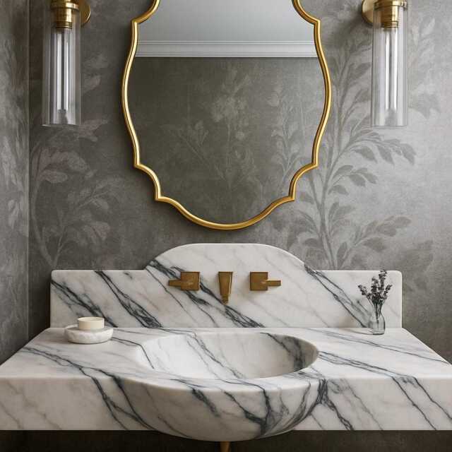 Calacatta Viola Marble Sink Sink, Custom Order Hand Carved Wall Mount - image 1