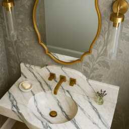 Calacatta Viola Marble Sink Sink, Custom Order Hand Carved Wall Mount - thumbnail 3
