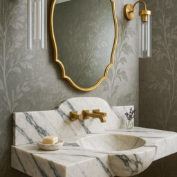 Calacatta Viola Marble Sink Sink, Custom Order Hand Carved Wall Mount - thumbnail 2
