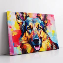 German Shepherd Fun Animal Dog Pet Lover Abstract Oil Painting Wall Art, Framed Canvas Poster Print, Home Kitchen Office Room Decor, Gifts - thumbnail 2