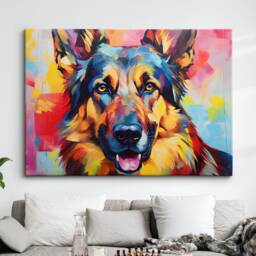 German Shepherd Fun Animal Dog Pet Lover Abstract Oil Painting Wall Art, Framed Canvas Poster Print, Home Kitchen Office Room Decor, Gifts - thumbnail 1