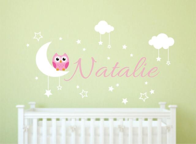 Nursery Wall Decals - Owl Decal Name Room Decor Cute - image 1