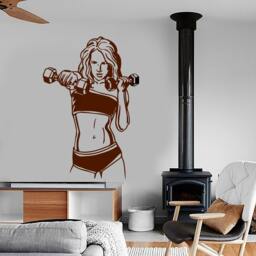 Wall Vinyl Decal Sport Fitness Girl's Work Out Routine Barbells Bodybuilding Gym Modern Home Decor - #1212Dz - thumbnail 2