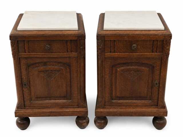 Pair Of French Bedside Tables With White Marble Tops - image 1