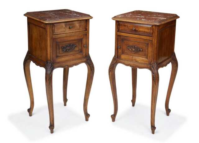 Pair Of French Bedside Tables With Marble Tops