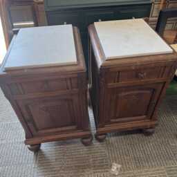 Pair Of French Bedside Tables With White Marble Tops - thumbnail 2