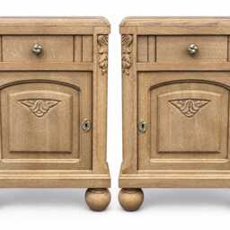 Pair Of Vintage Carved Oak Bedside Cabinets/Nightstands With White Marble Tops - thumbnail 2