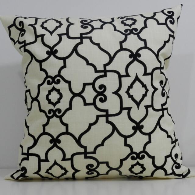 New 18x18 Inch Designer Handmade Pillow Cases in Black & Cream Trellis