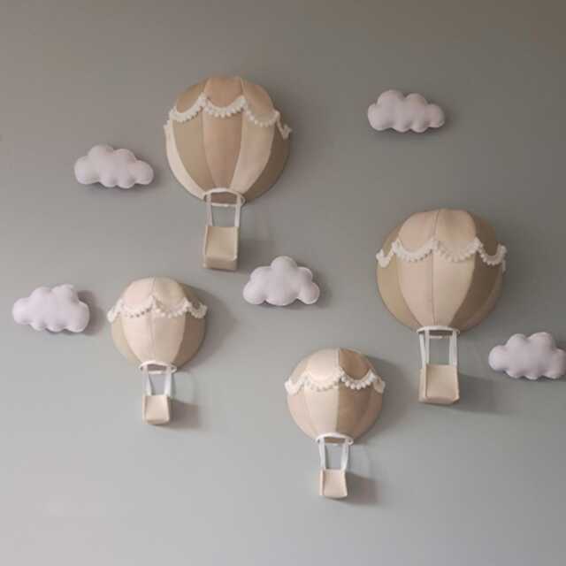 Hot Air Balloon & Cloud Wall Hanging, Nursery Decor, Neutral Hot Art - image 1