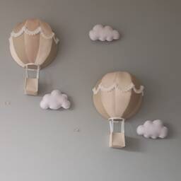 Hot Air Balloon & Cloud Wall Hanging, Nursery Decor, Neutral Hot Art - thumbnail 2