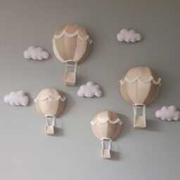 Hot Air Balloon & Cloud Wall Hanging, Nursery Decor, Neutral Hot Art - thumbnail 1