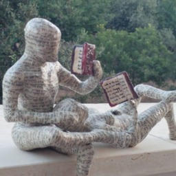 Paper Mache Sculpture, Reading Couple, Woman, Man, Booklover Gift, Art Deco, Ooak Sclpture - thumbnail 3