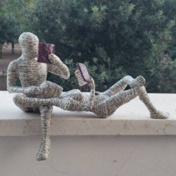 Paper Mache Sculpture, Reading Couple, Woman, Man, Booklover Gift, Art Deco, Ooak Sclpture - thumbnail 2