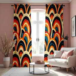 Retro Geometric Curtain, Multicolor Arcs Drape, Bold Living Room Or Bedroom Decor, Modern Window Treatment, Vibrant Home Accent - thumbnail 2