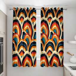 Retro Geometric Curtain, Multicolor Arcs Drape, Bold Living Room Or Bedroom Decor, Modern Window Treatment, Vibrant Home Accent - thumbnail 3