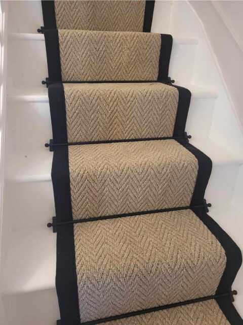 Stitched Taped Edge Stair Runner Chevron Beige - image 1
