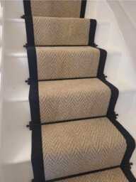 Stitched Taped Edge Stair Runner Chevron Beige