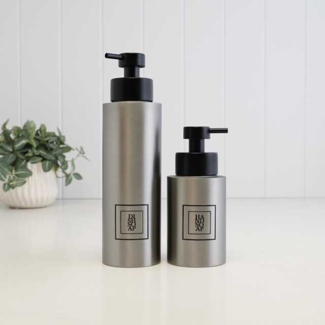 Modern Stainless Soap Pump Bottle With Customizable Square Label - 250 Ml Or 500 Refillable Dispenser Eco Sink Accent Black - image 1