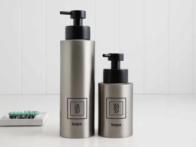 Modern Stainless Soap Pump Bottle With Customizable Square Label - 250 Ml Or 500 Refillable Dispenser Eco Sink Accent Black - image 1
