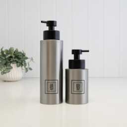 Modern Stainless Soap Pump Bottle With Customizable Square Label - 250 Ml Or 500 Refillable Dispenser Eco Sink Accent Black - thumbnail 1