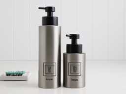 Modern Stainless Soap Pump Bottle With Customizable Square Label - 250 Ml Or 500 Refillable Dispenser Eco Sink Accent Black - thumbnail 1