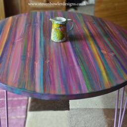 Candy Stripe Coastal Cottage Round Wood Dining Table 110 cm Metal Hair Pin Or Tapered Legs/Us Customers Customs Tariff Pre-Paid - thumbnail 3
