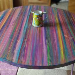 Candy Stripe Coastal Cottage Round Wood Dining Table 110 cm Metal Hair Pin Or Tapered Legs/Us Customers Customs Tariff Pre-Paid - thumbnail 2