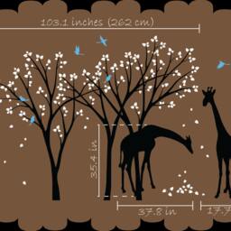 Nursery Tree Wall Decal With Giraffe, Birds & Leaves - Children's Room Decoration 046 - thumbnail 2
