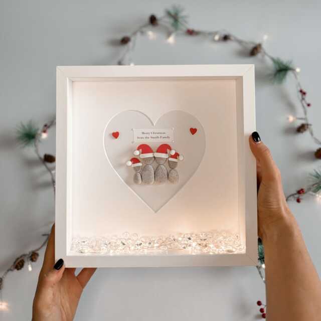 Christmas Family Personalised Pebble Art Picture Box Frame Themed Gift For Family Decoration Keepsake Wife Sister Xmas Santa - image 1