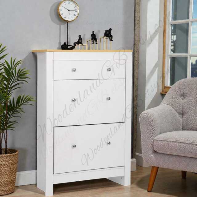 Wooden Shoe Cabinet With Drawers, Slim Freestanding Rack, Hallway Storage Unit - image 1