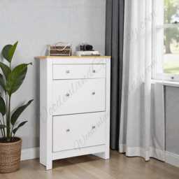 Wooden Shoe Cabinet With Drawers, Slim Freestanding Rack, Hallway Storage Unit - thumbnail 3