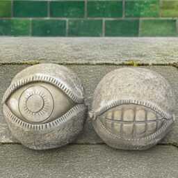 Concrete Silent Mouth Sphere Statue Stone Abstract Ball Sculpture Minimalist Art Decor Outdoor Zip Ornament Garden Cement Surreal Gift - thumbnail 4