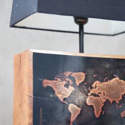 Teak Oak Block Hand Finished World Map Table Lamp With Black Shade - thumbnail 2