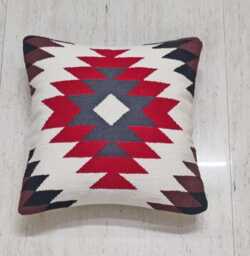 Boho Kilim Pillow Cover Hand-Loomed Cotton Cushion, Red & Gray - thumbnail 1
