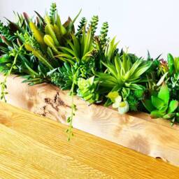 Faux Succulent Planter Artificial Foliage Wooden Centrepiece, Natural Modern Home Decor - thumbnail 2