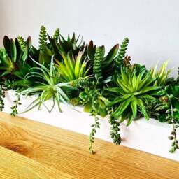 Faux Succulent Planter Artificial Foliage Wooden Centrepiece, Natural Modern Home Decor - thumbnail 4